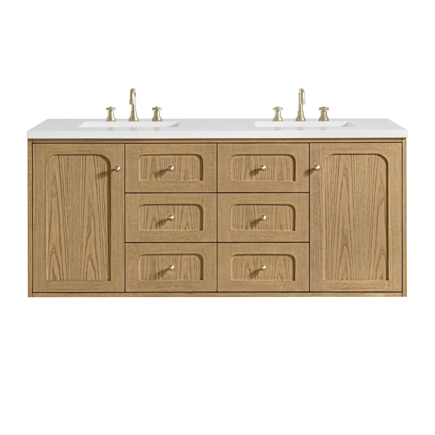 Renovate for Less Atlanta Laurent 60" Double Vanity, Light Natural Oak, w/ 3 CM White Zeus Quartz Top