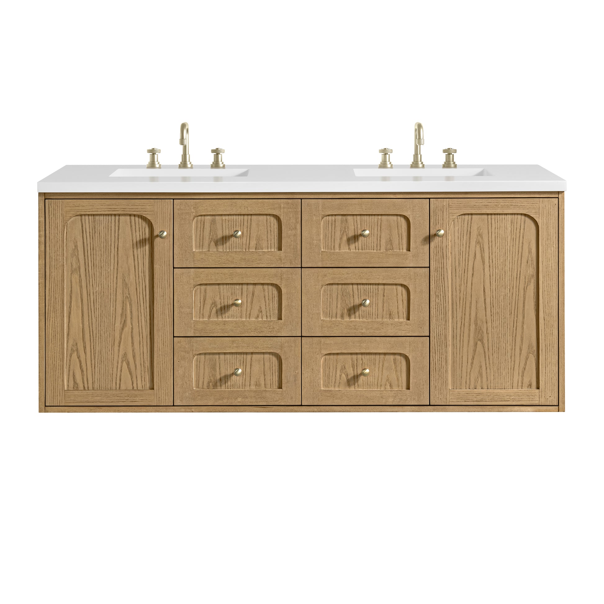 Renovate for Less Atlanta Laurent 60" Double Vanity, Light Natural Oak, w/ 3 CM White Zeus Quartz Top