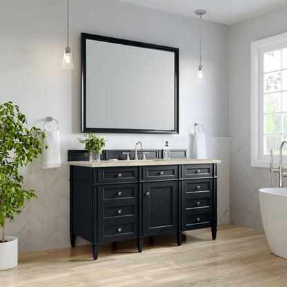 Renovate for Less Atlanta Brittany 60" Single Vanity, Black Onyx, w/ 3 CM Tajnar Eclos Top w/FreePower Wireless Charger