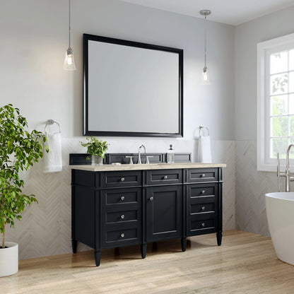 Brittany 60" Single Vanity, Black Onyx, w/ 3 CM Tajnar Eclos Top w/FreePower Wireless Charger