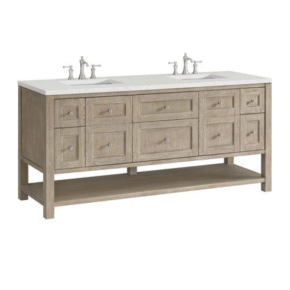 Renovate for Less Atlanta Breckenridge 72" Double Vanity, Whitewashed Oak w/ 3 CM Lime Delight Silestone Top