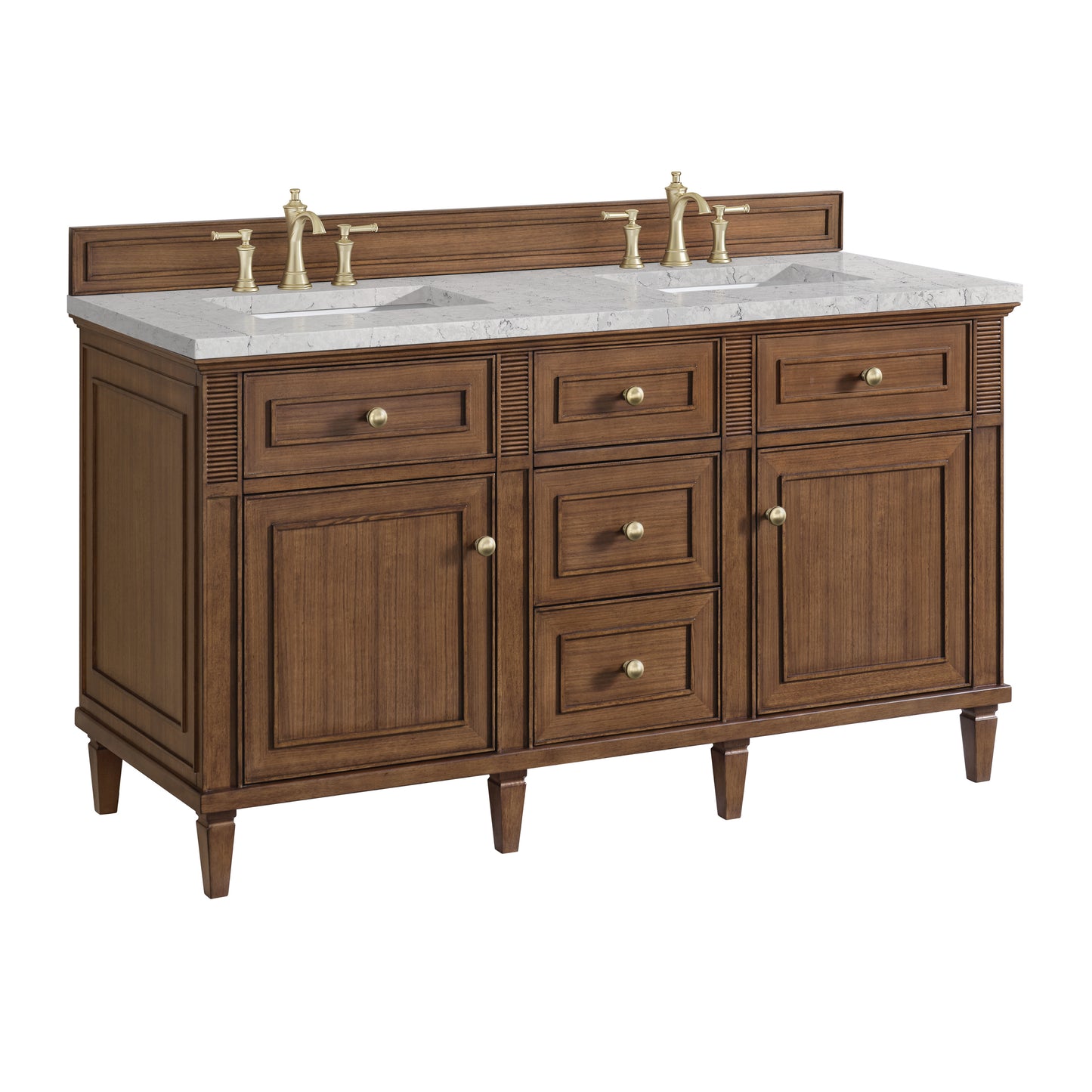 Renovate for Less Atlanta Lorelai 60" Double Vanity, Mid-Century Walnut w/ 3 CM Eternal Jasmine Pearl Silestone Top