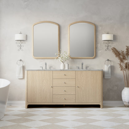 Renovate for Less Atlanta Gracyn 72" Double Vanity, Coastal Driftwood, w/ 3 CM Victorian Silver Quartz Widespread Top