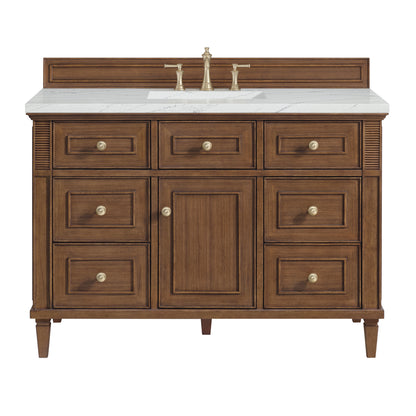 Renovate for Less Atlanta Lorelai 48" Single Vanity, Mid-Century Walnut w/ 3 CM Ethereal Noctis Silestone Top w/FreePower Wireless Charger