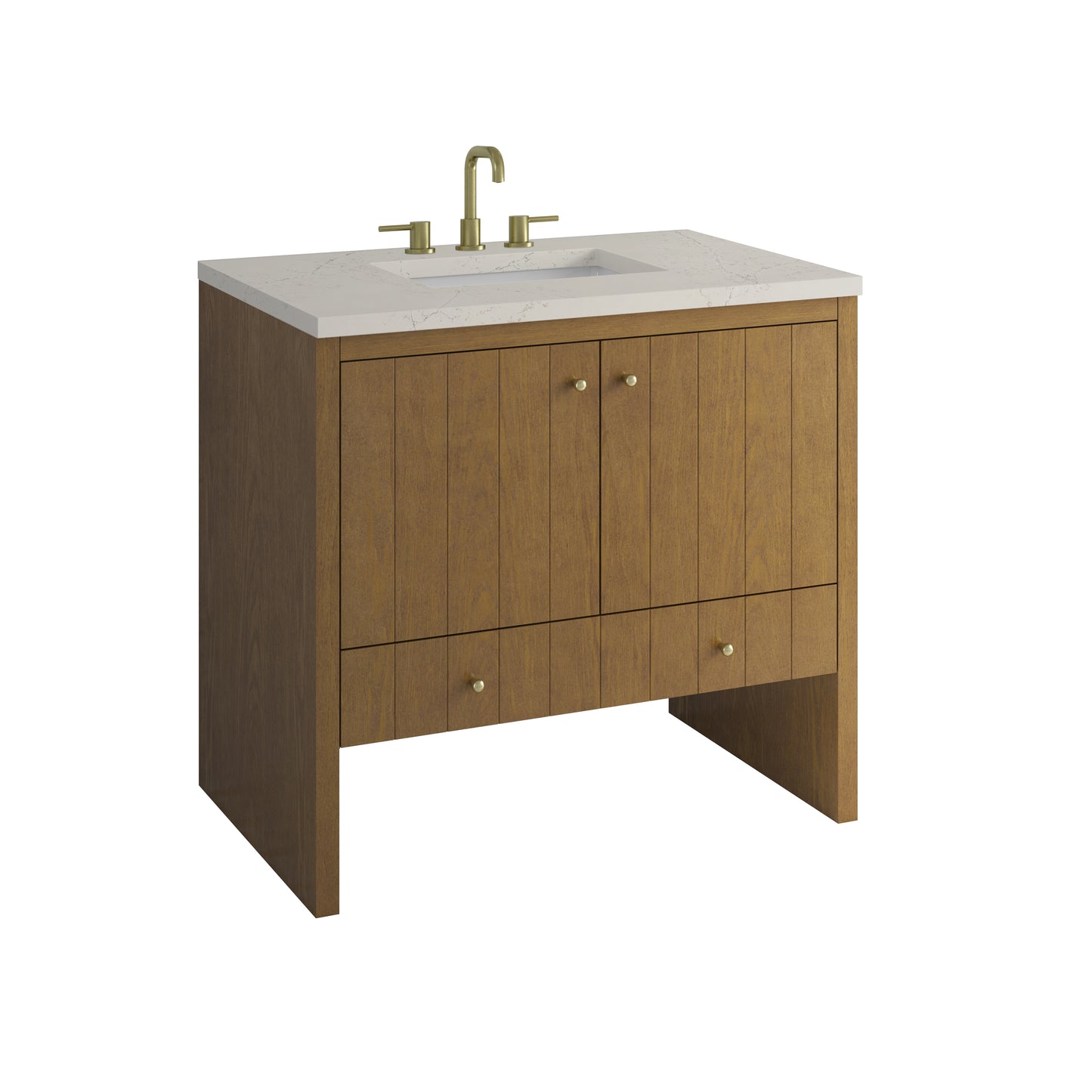 Renovate for Less Atlanta Hudson 36" Single Vanity, Honey Oak w/ 3 CM Siberian Silestone Top
