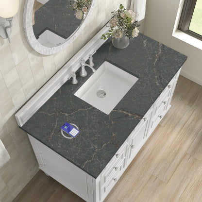 Renovate for Less Atlanta Lorelai 48" Single Vanity, Bright White w/ 3 CM Parisien Bleu Silestone Top w/FreePower Wireless Charger