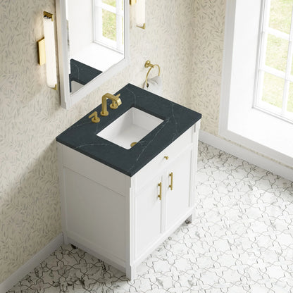 Bellshire 30" Single Vanity, Bright White w/ 3 CM Charcoal Soapstone Silestone Top