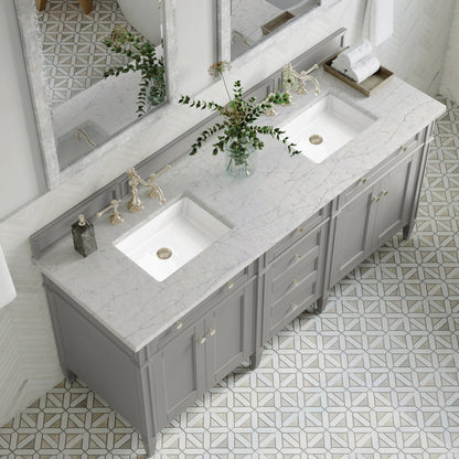 Brittany 72" Double Vanity, Urban Gray w/ 3 CM Eternal Jasmine Pearl Silestone Top