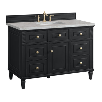 Renovate for Less Atlanta Lorelai 48" Single Vanity, Black Onyx w/ 3 CM Victorian Silver Silestone Top w/FreePower Wireless Charger