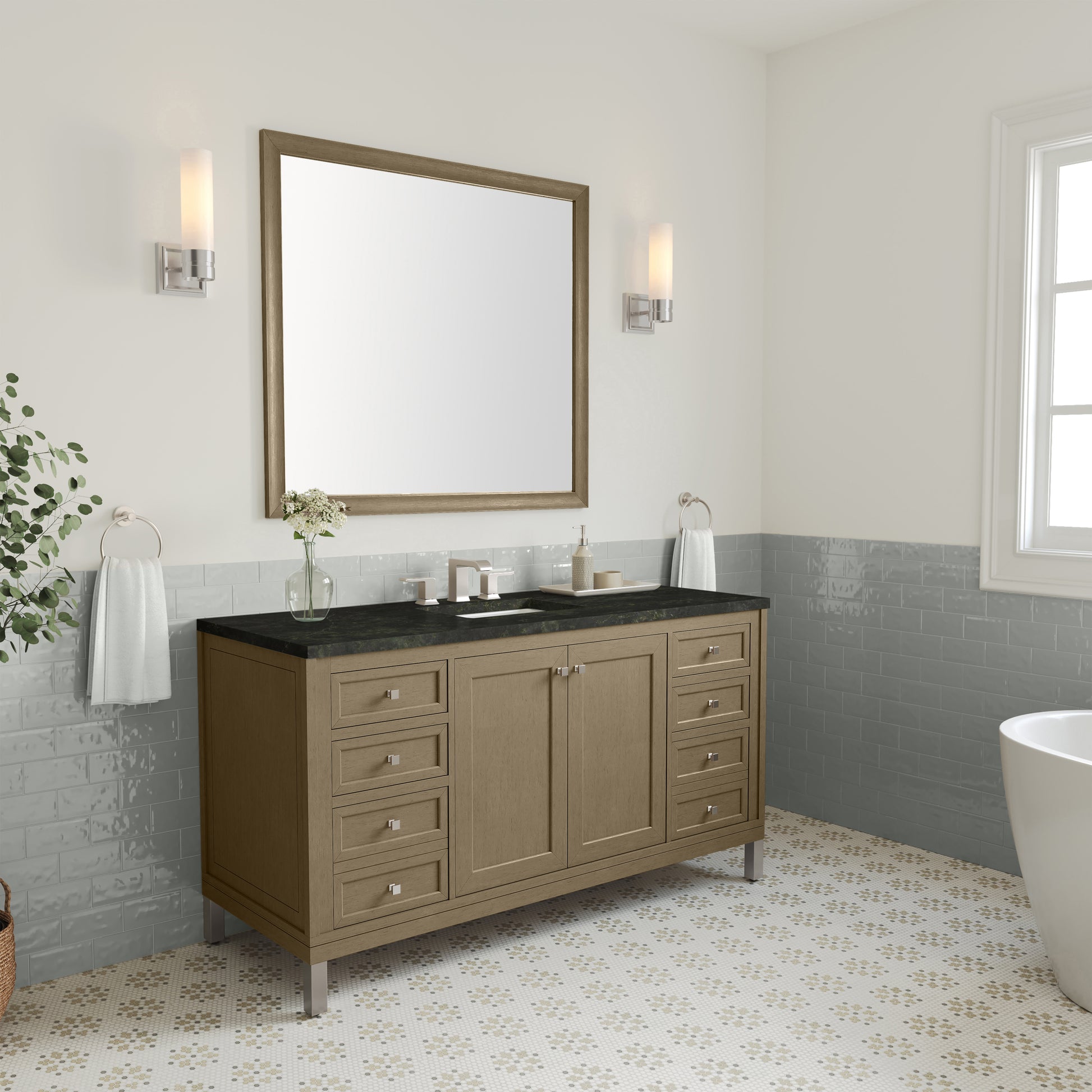 Renovate for Less Atlanta Chicago 60" Single Vanity, Walnut Whisper, w/ 3 CM Phantome Eclos Top