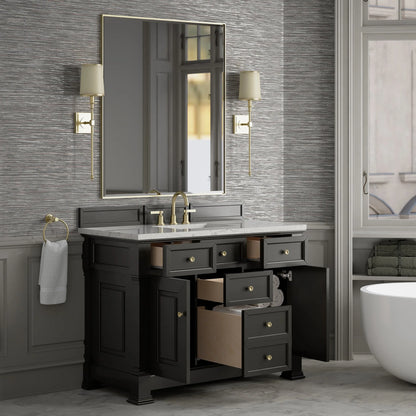 Brookfield 48" Single Vanity, Black Onyx w/ 3 CM Eternal Jasmine Pearl Silestone Top