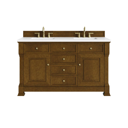 Brookfield 60" Double Vanity, Honey Oak,  w/ 3 CM White Zeus Silestone Top