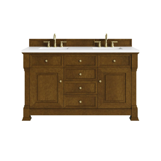 Brookfield 60" Double Vanity, Honey Oak,  w/ 3 CM White Zeus Silestone Top