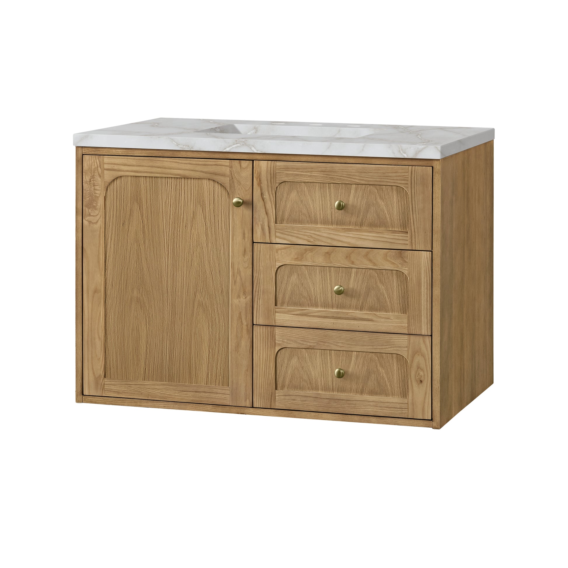 Renovate for Less Atlanta Laurent 36" Single Vanity, Light Natural Oak w/ 3 CM Victorian Silver Top