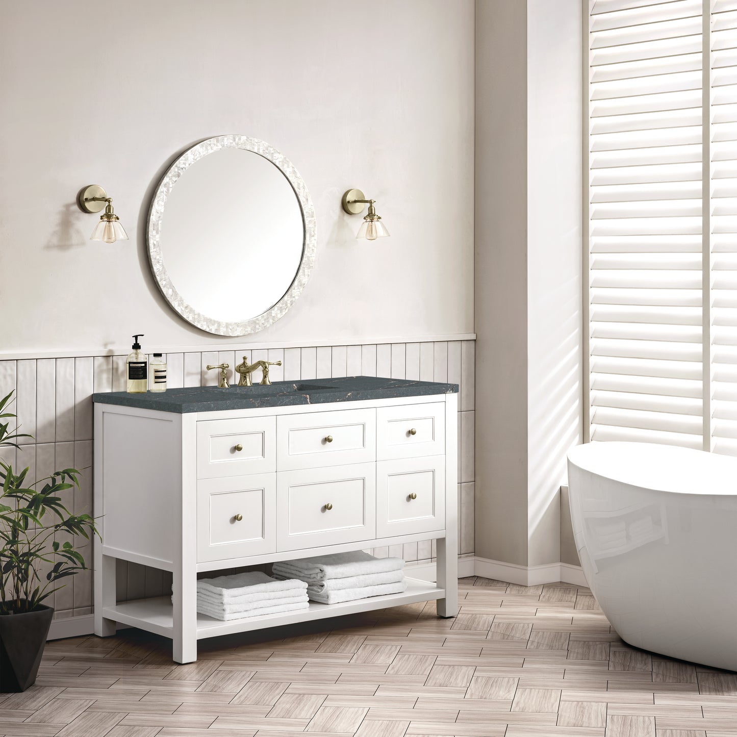 Renovate for Less Atlanta Breckenridge 48" Single Vanity, Bright White w/ 3 CM Parisien Bleu Top
