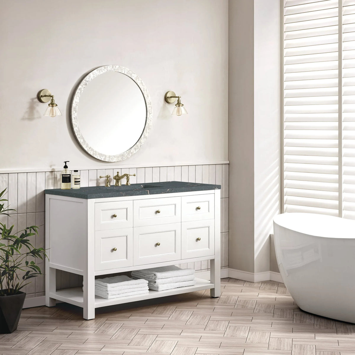 Breckenridge 48" Single Vanity, Bright White w/ 3 CM Parisien Bleu Top w/FreePower Wireless Charger
