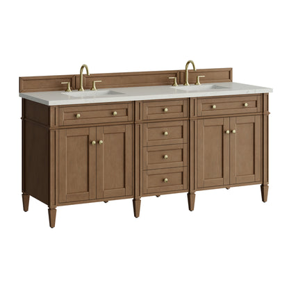Renovate for Less Atlanta Brittany 72" Double Vanity, Pecan w/ 3 CM Siberian Silestone Top w/FreePower Wireless Charger