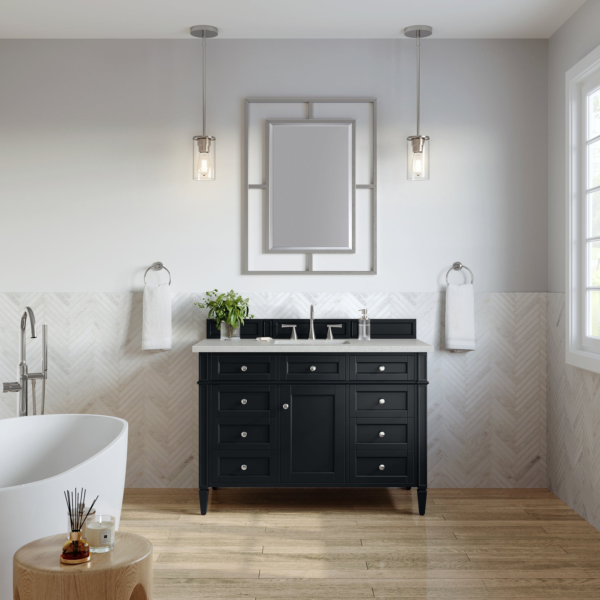 Renovate for Less Atlanta Brittany 48" Single Vanity, Black Onyx w/ 3 CM Lime Delight Silestone Top