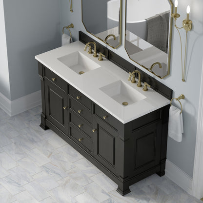 Renovate for Less Atlanta Brookfield 60" Double Vanity, Black Onyx,  w/ 3 CM White Zeus Silestone Top