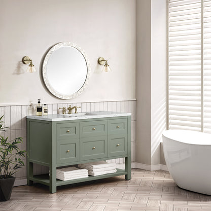 Renovate for Less Atlanta Breckenridge 48" Single Vanity, Smokey Celadon w/ 3 CM Ethereal Noctis Top w/FreePower Wireless Charger