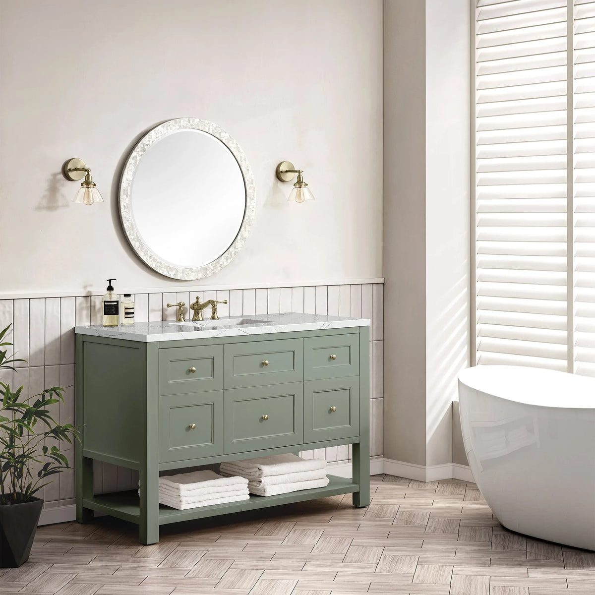 Breckenridge 48" Single Vanity, Smokey Celadon w/ 3 CM Ethereal Noctis Top w/FreePower Wireless Charger