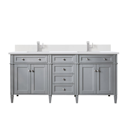 Renovate for Less Atlanta Brittany 72" Double Vanity, Urban Gray w/ Single Hole 3 CM White Zeus Silestone Top & Backsplash