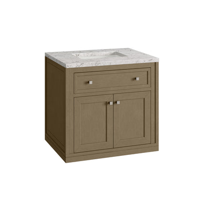 Renovate for Less Atlanta Chicago 30" Single Vanity, Walnut Whisper, w/ 3 CM Eternal Jasmine Pearl Silestone® Top