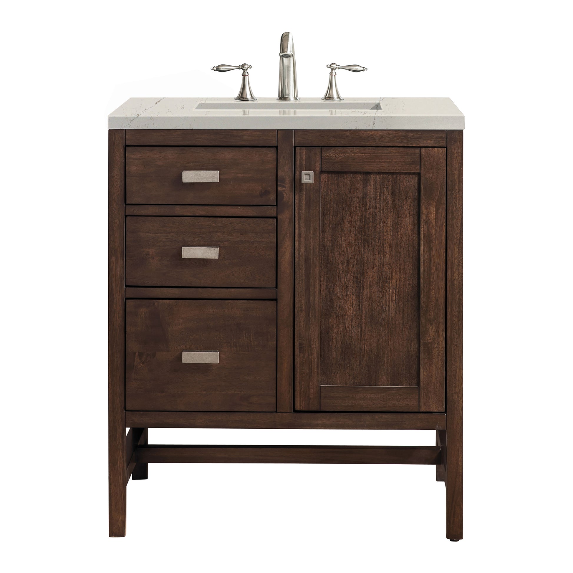 Renovate for Less Atlanta Addison 30" Single Vanity, Mid-Century Acacia, w/ 3 CM Siberian Silestone Top