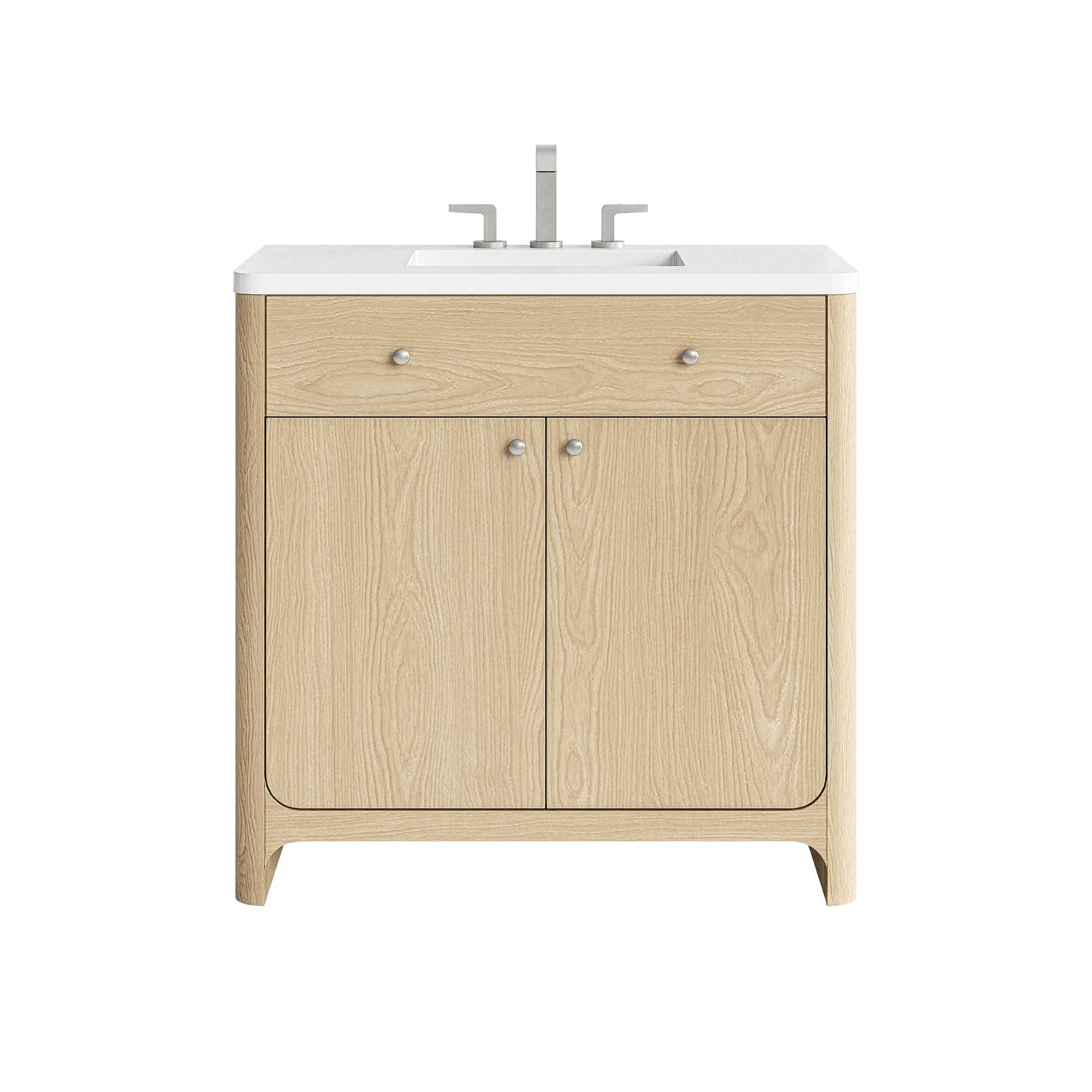 Renovate for Less Atlanta Gracyn 36" Single Vanity, Coastal Driftwood, w/ 3 CM White Zeus Quartz Widespread Top