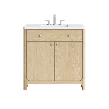 Gracyn 36" Single Vanity, Coastal Driftwood, w/ 3 CM White Zeus Quartz Widespread Top
