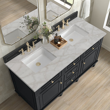 Renovate for Less Atlanta Lorelai 60" Double Vanity, Black Onyx w/ 3 CM Victorian Silver Silestone Top