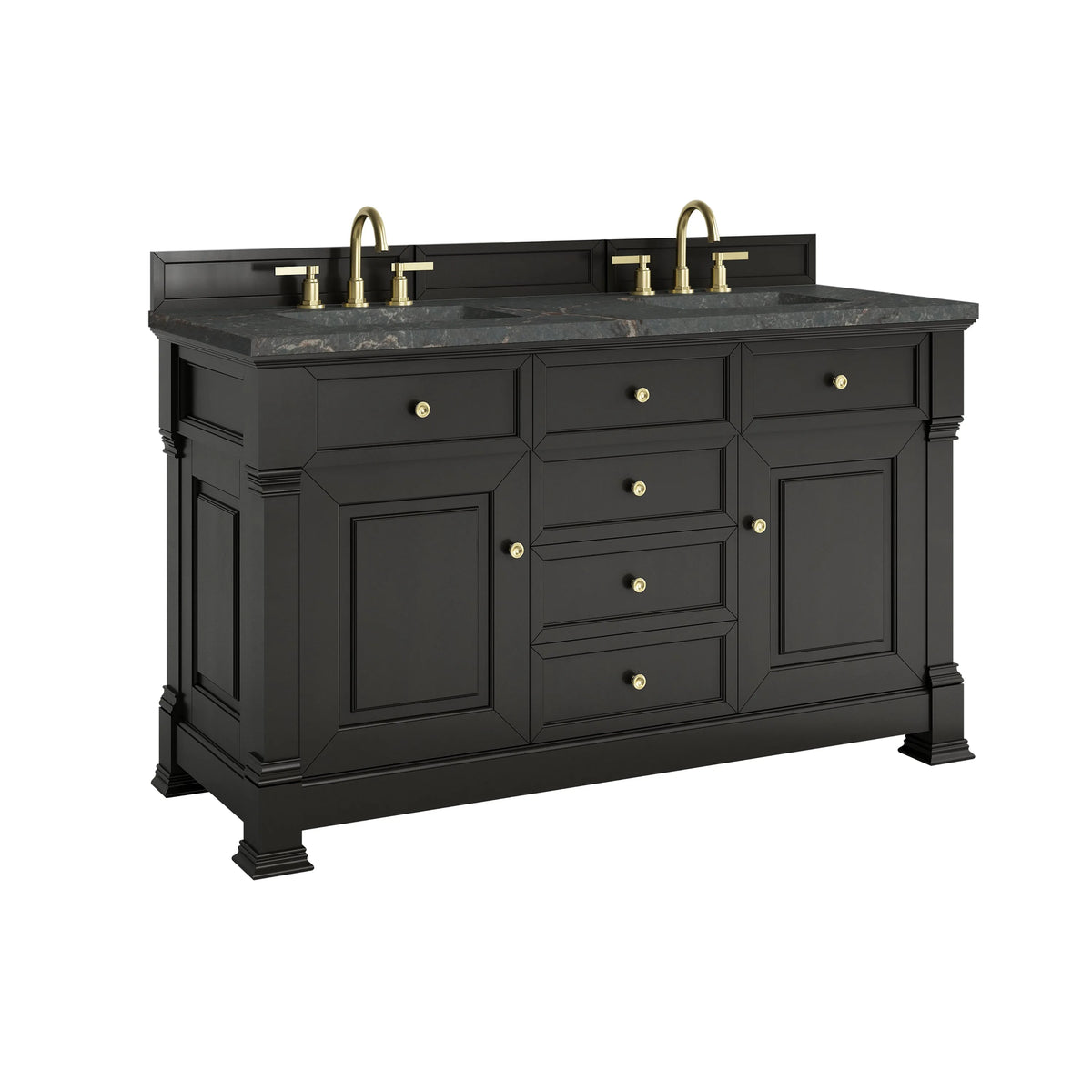 Brookfield 60" Double Vanity, Black Onyx w/ 3 CM Parisien Bleu Silestone Top w/FreePower Wireless Charger