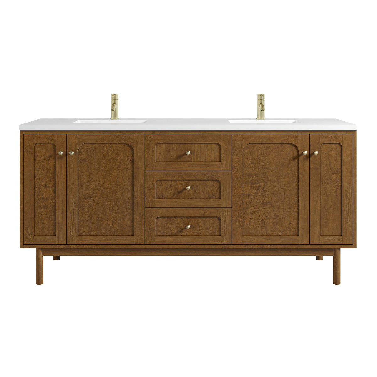 Laurent 72" Double Vanity, Honey Oak w/ Single Hole 3 CM White Zeus Silestone Top and Matching Backsplash