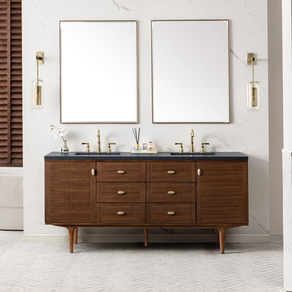 Renovate for Less Atlanta Amberly 72" Double Vanity, Mid-Century Walnut w/ 3 CM Charcoal Soapstone Top