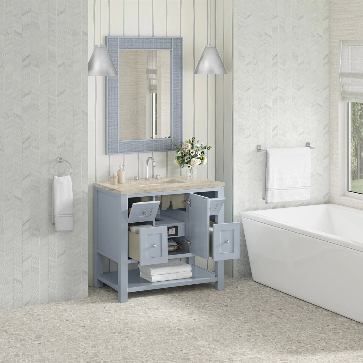 Breckenridge 36" Single Vanity, Serenity Blue, w/ 3 CM Tajnar Eclos Top
