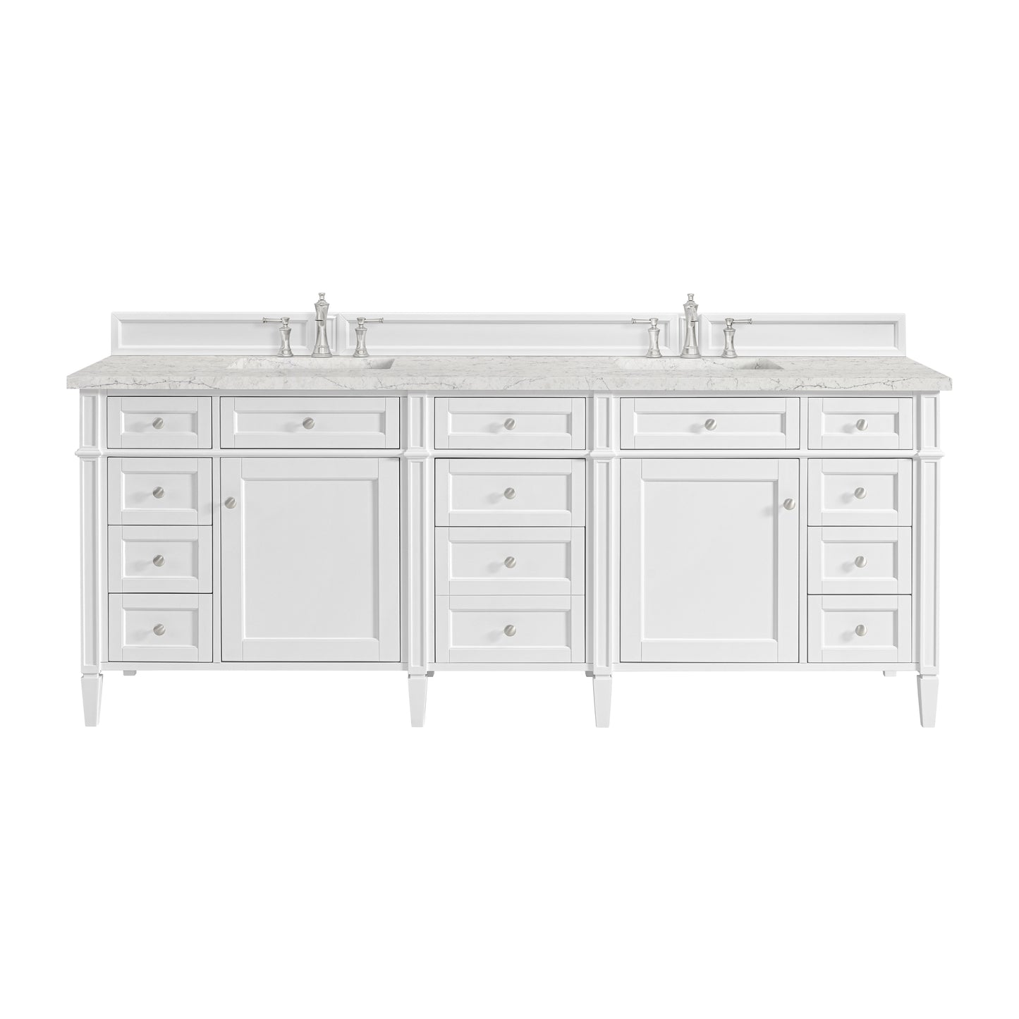 Renovate for Less Atlanta Brittany 84" Double Vanity, Bright White w/ 3 CM Eternal Jasmine Pearl Top w/FreePower Wireless Charger