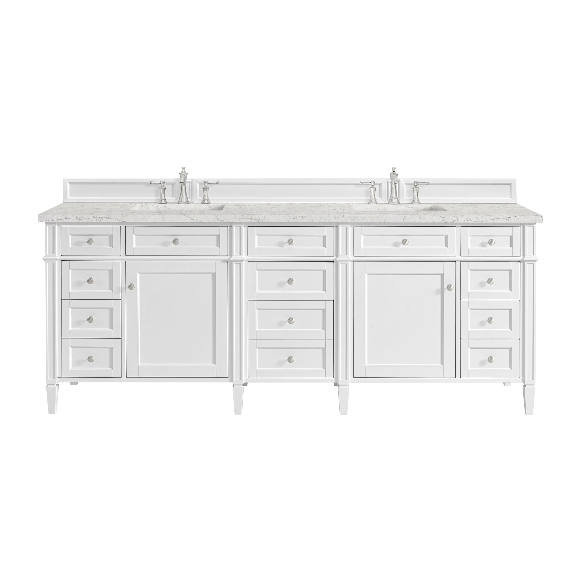 Renovate for Less Atlanta Brittany 84" Double Vanity, Bright White w/ 3 CM Eternal Jasmine Pearl Top w/FreePower Wireless Charger