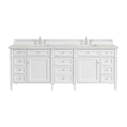 Renovate for Less Atlanta Brittany 84" Double Vanity, Bright White w/ 3 CM Eternal Jasmine Pearl Top w/FreePower Wireless Charger