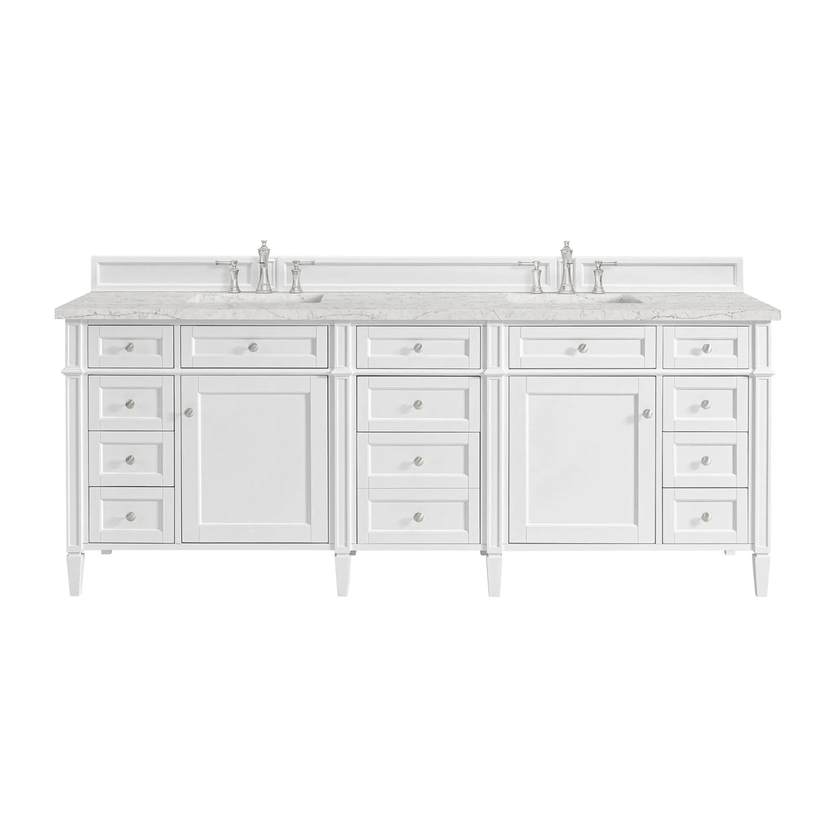 Brittany 84" Double Vanity, Bright White w/ 3 CM Eternal Jasmine Pearl Top w/FreePower Wireless Charger