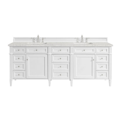 Brittany 84" Double Vanity, Bright White w/ 3 CM Eternal Jasmine Pearl Top w/FreePower Wireless Charger