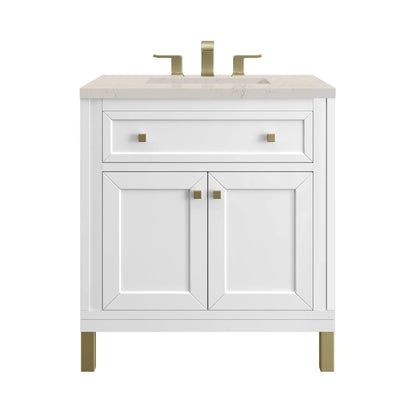 Chicago 30" Single Vanity, Glossy White, w/ 3 CM Siberian Silestone Top
