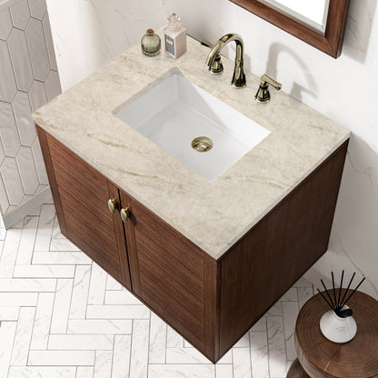 Renovate for Less Atlanta Amberly 30" Single Vanity, Mid-Century Walnut, w/ 3 CM Tajnar Eclos Top