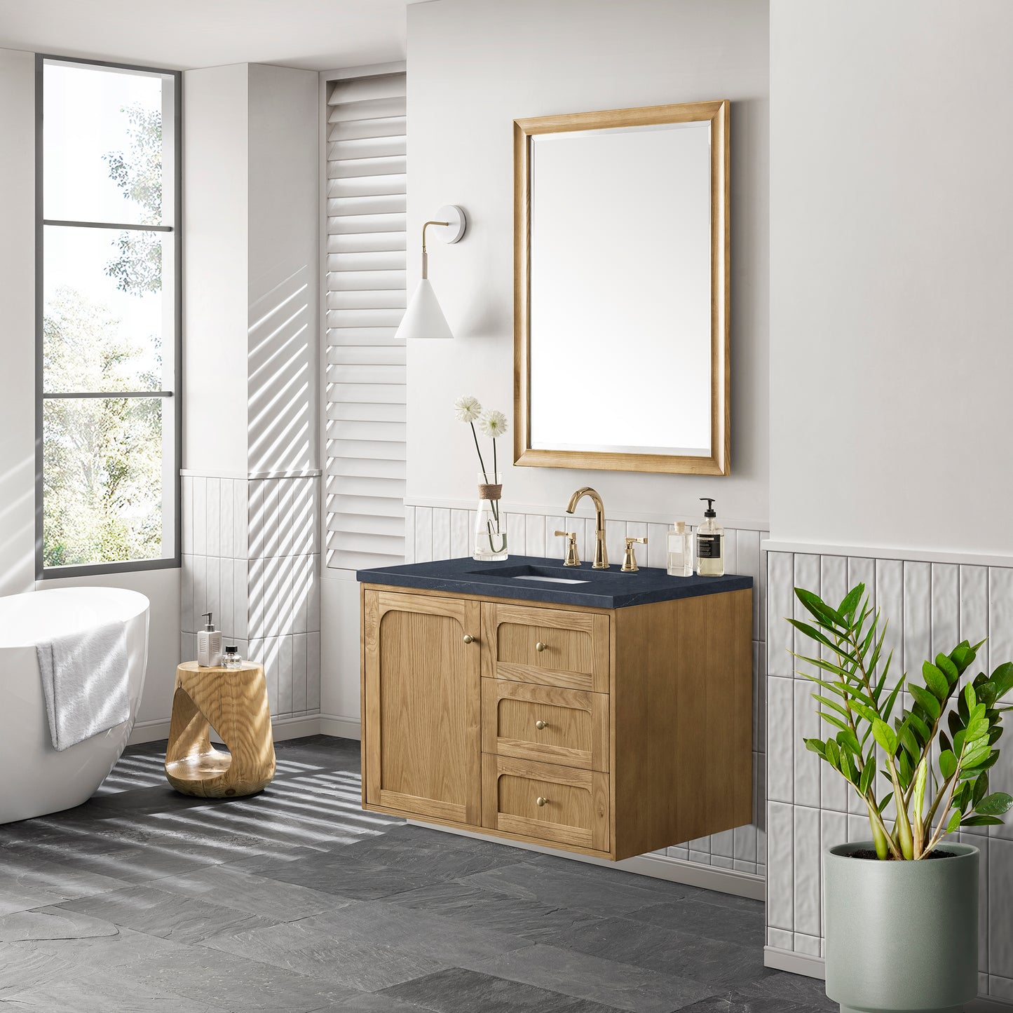 Renovate for Less Atlanta Laurent 36" Single Vanity, Light Natural Oak w/ 3 CM Charcoal Soapstone Top