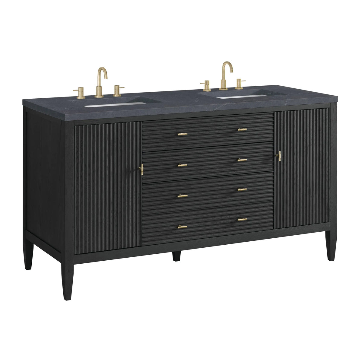 Myrrin 60" Double Vanity, Carbon Oak w/ 3 CM Charcoal Soapstone Silestone Top