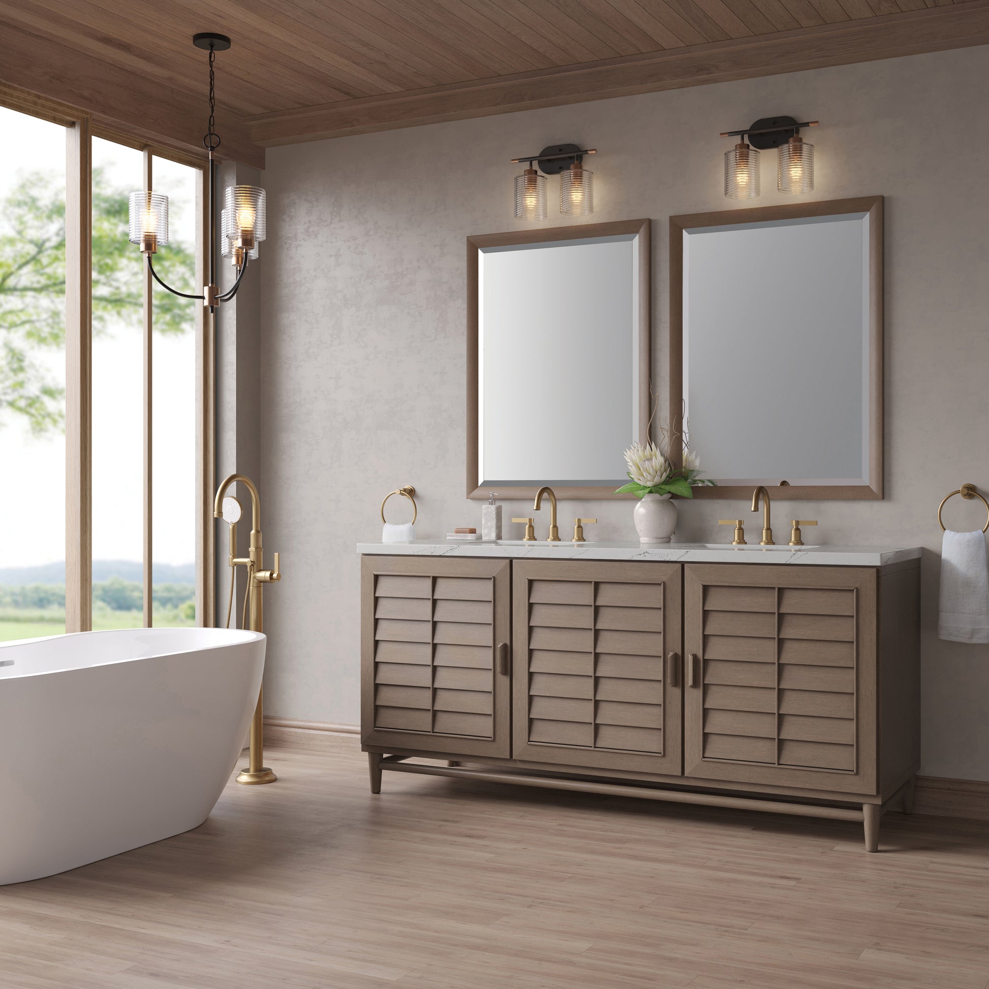 Renovate for Less Atlanta Portland 72" Double Vanity Whitewashed Walnut w/ 3 CM Ethereal Noctis Silestone Top
