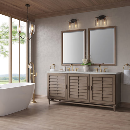 Renovate for Less Atlanta Portland 72" Double Vanity Whitewashed Walnut w/ 3 CM Ethereal Noctis Silestone Top