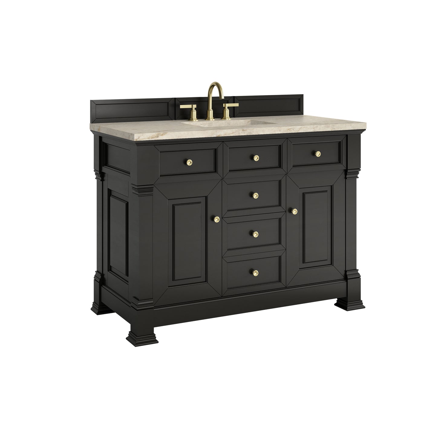 Renovate for Less Atlanta Brookfield 48" Single Vanity, Black Onyx, w/ 3 CM Tajnar Eclos Top w/FreePower Wireless Charger
