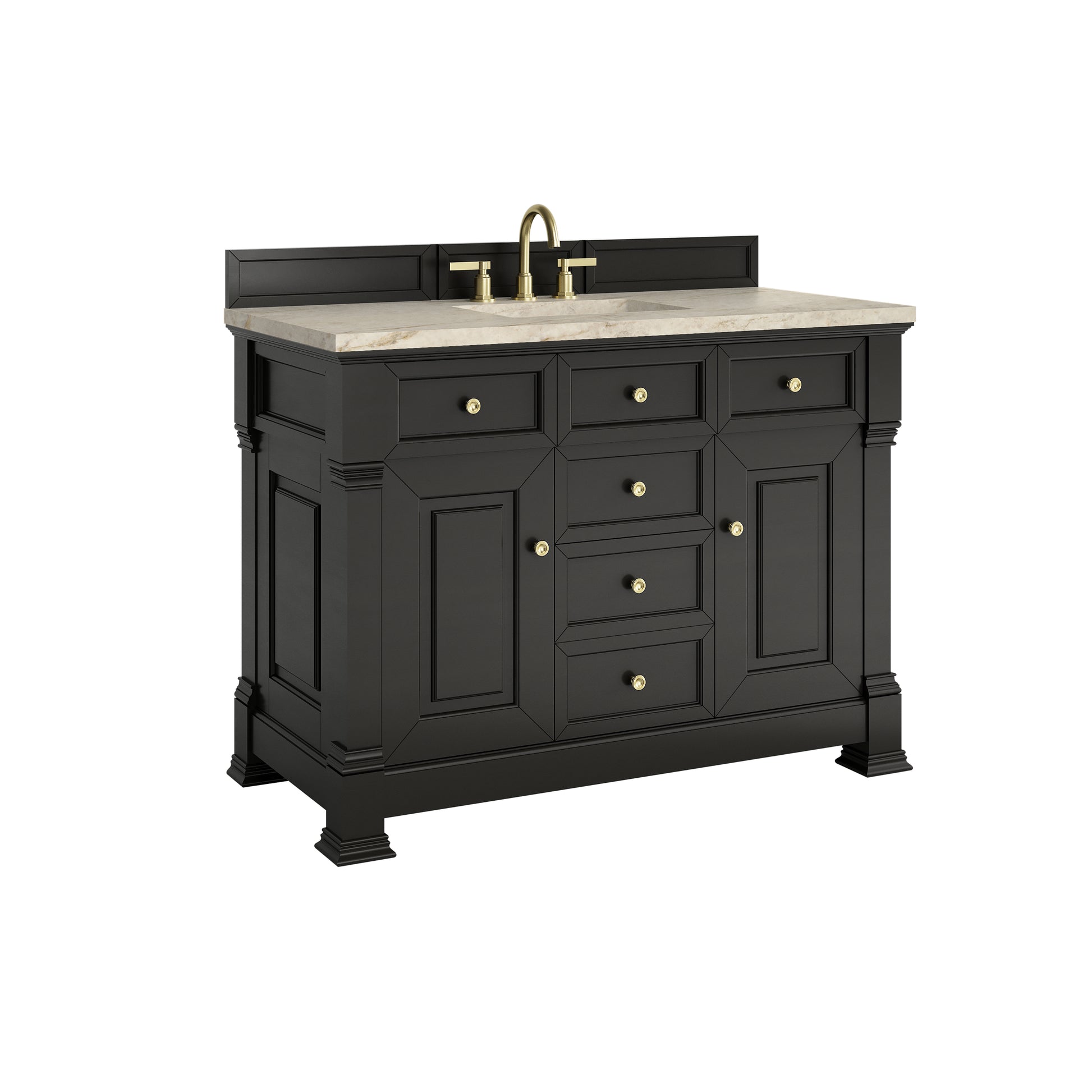 Renovate for Less Atlanta Brookfield 48" Single Vanity, Black Onyx, w/ 3 CM Tajnar Eclos Top w/FreePower Wireless Charger