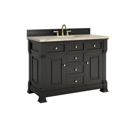 Renovate for Less Atlanta Brookfield 48" Single Vanity, Black Onyx, w/ 3 CM Tajnar Eclos Top w/FreePower Wireless Charger