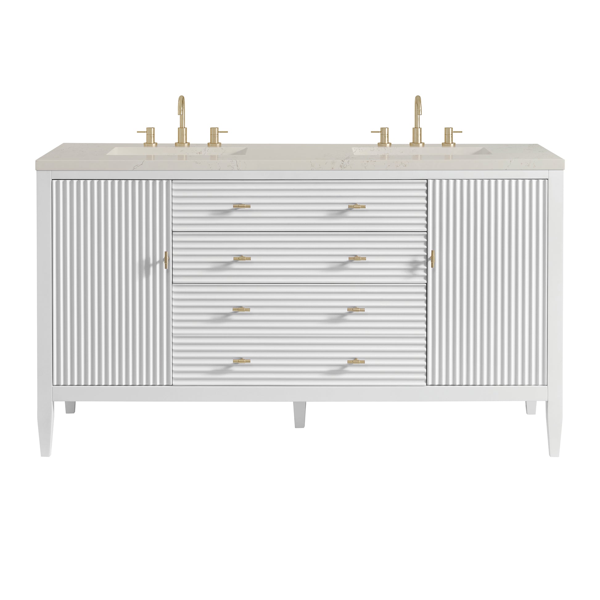 Renovate for Less Atlanta Myrrin 60" Double Vanity, Bright White, w/ 3 CM Siberian Silestone Top